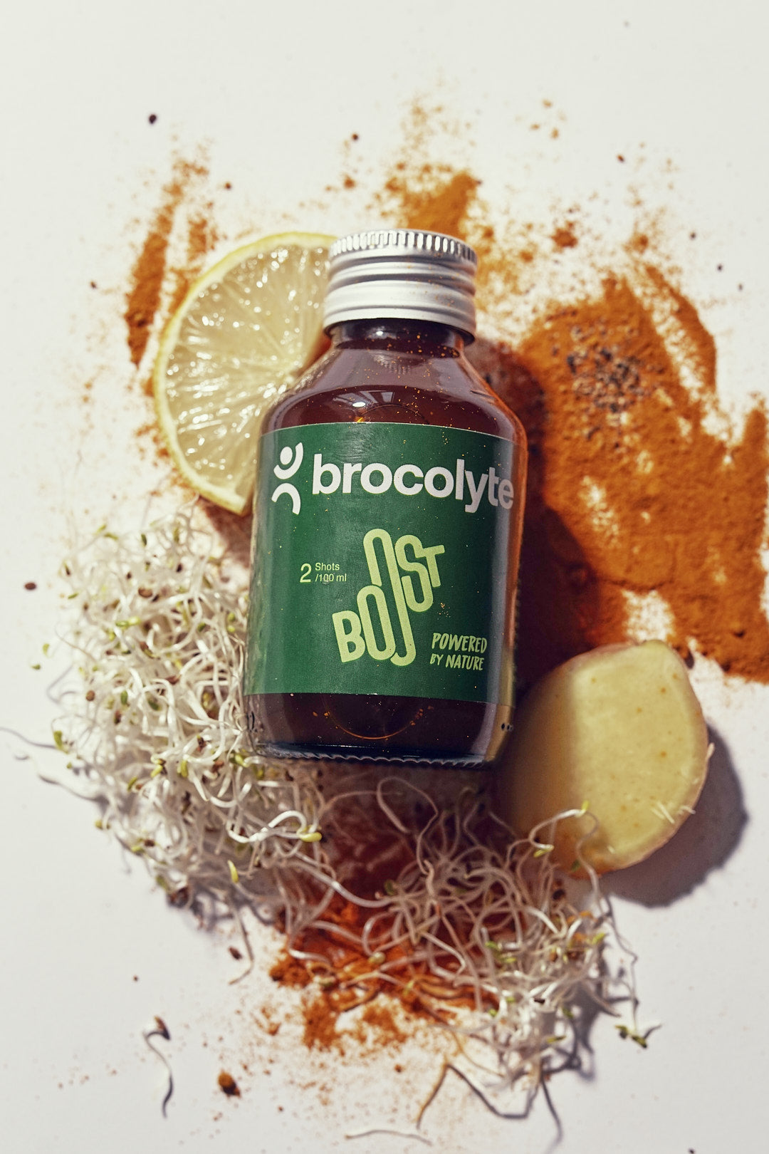 Brocolyte Boost with lemon, ginger and sprouts