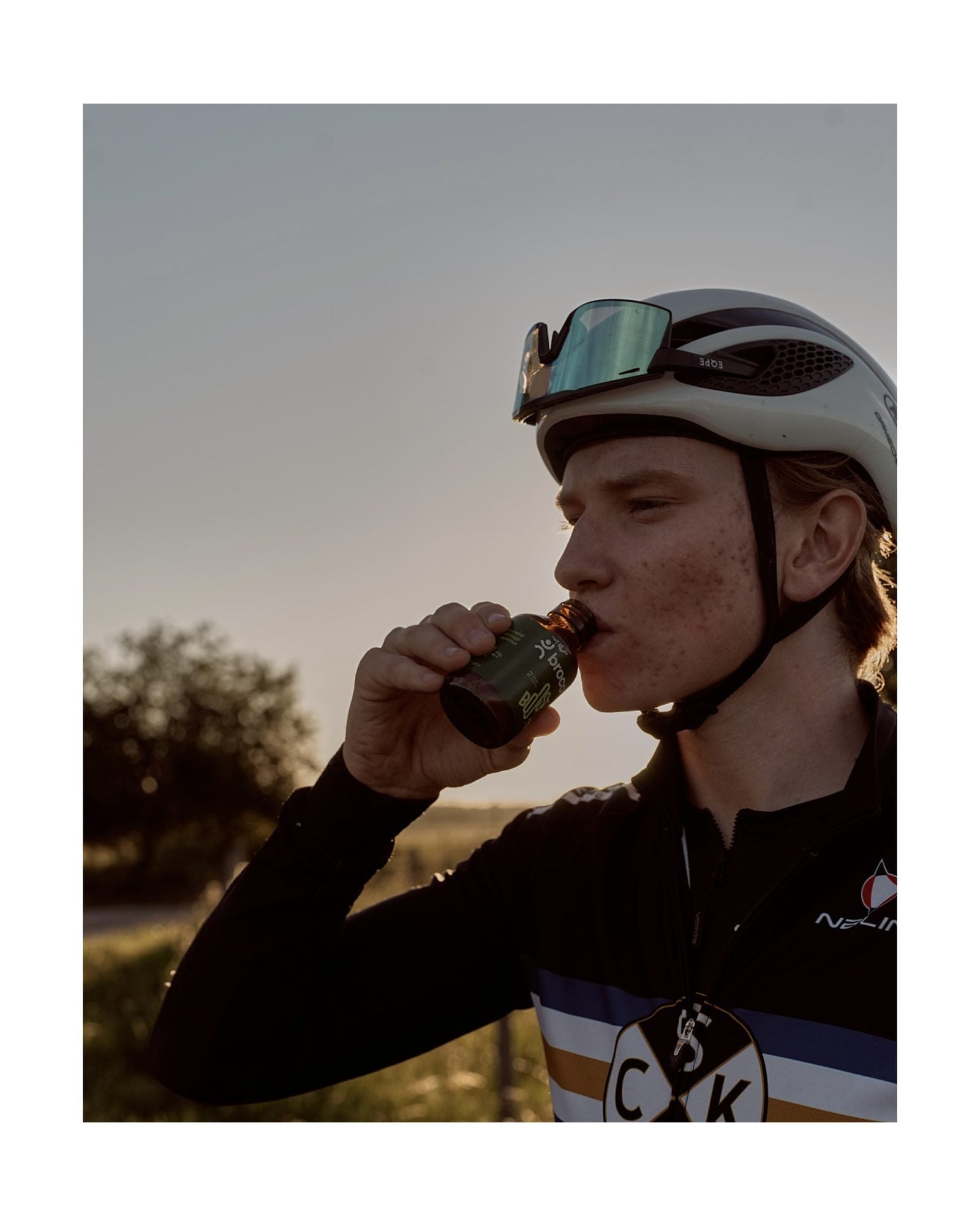 Drinking Brocolyte Boost at sunset